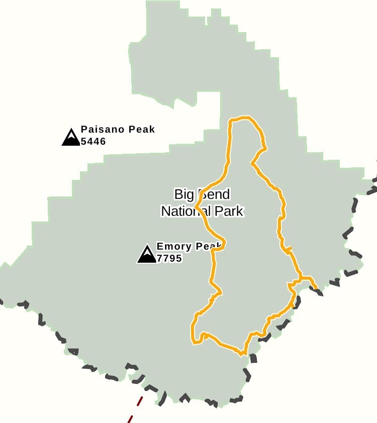 This loop was 100 miles long and included Old Ore Road, Glenn Springs, Black Gap, and River Road East